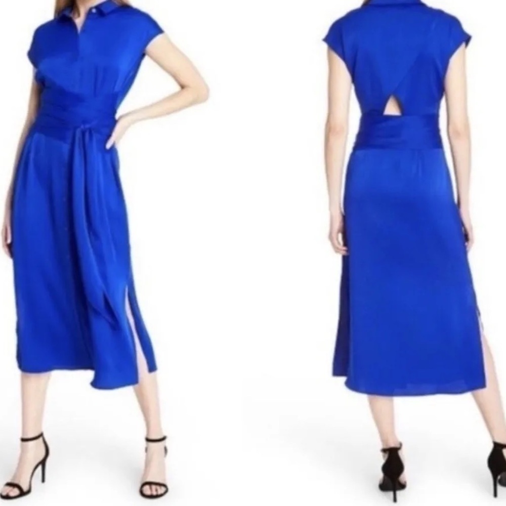 Cushnie Tie-Front Button Front Shirt-Dress in Royal Blue, Size M